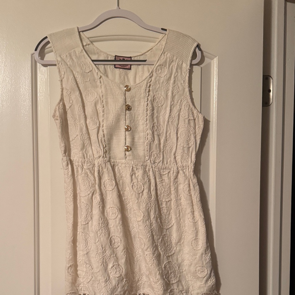 Juicy Couture white, Sleeveless Textured Top with Gold Buttons